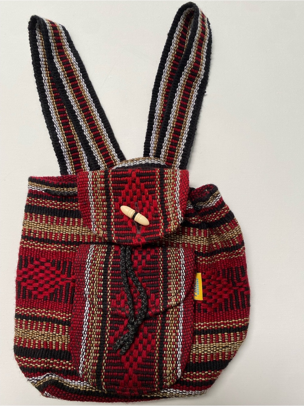 Artesanias Pinzon Mexican Woven Mini Backpack – Red/Gold Boho Hippie Bag